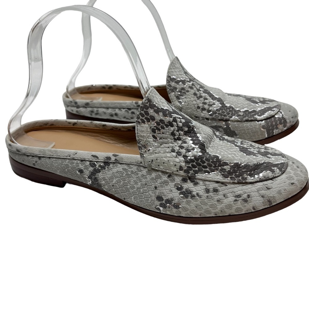 Banana Republic White and Gray Snake-Print Slingback Mules